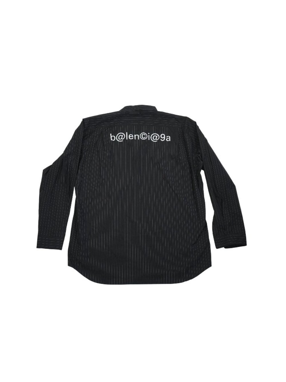 Balenciaga Men Black Pinstripe Button Down Shirt Back Graphic Logo Long Sleeve